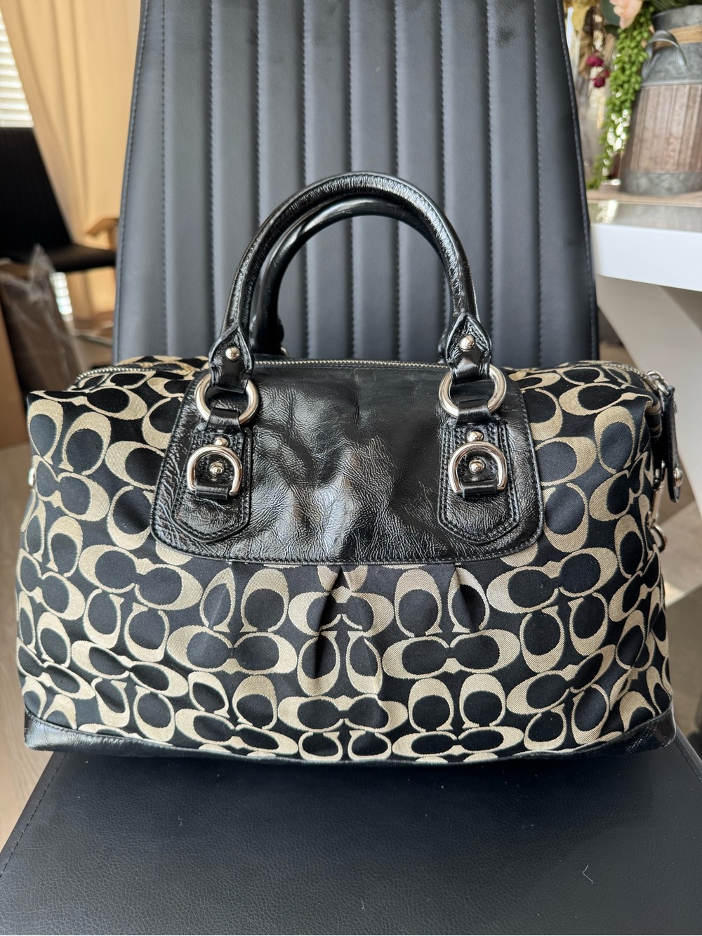 Coach Ashley Signature Sateen Large Satchel with Black Leather Trim - Picture 3 of 11
